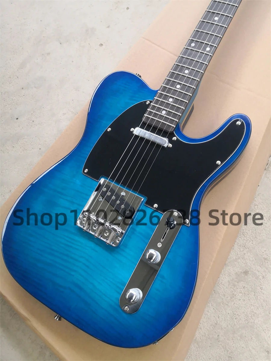 Blue Electric Guitar Tel Ash wood body Flamed Maple top Rose wood fingerboard fixed bridge Chrome hardware factory custom