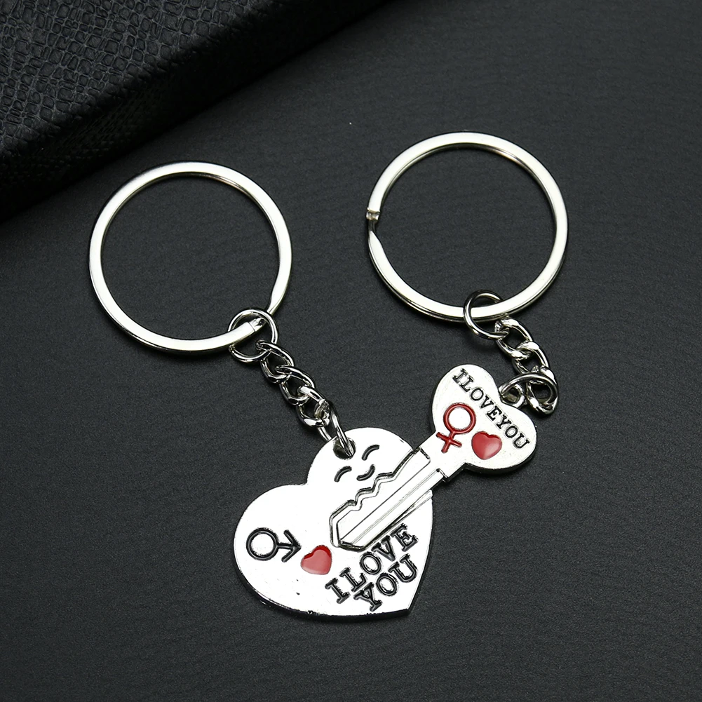 2pcs Silver Color Love Lock Jigsaw Module Keychain Love Accessories Backpack Pendant Charms  Couple Jewelry Valentine's Day Gift