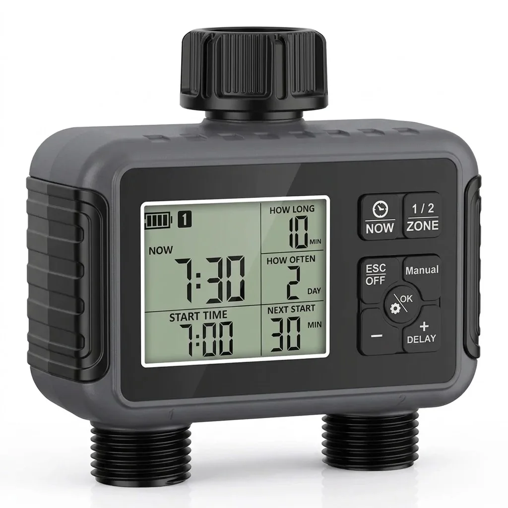 Rainproof Irrigation Controller with Rain Sensor for Automatic Garden Watering Programmable Dual Outlet Water Hose Timer Unit