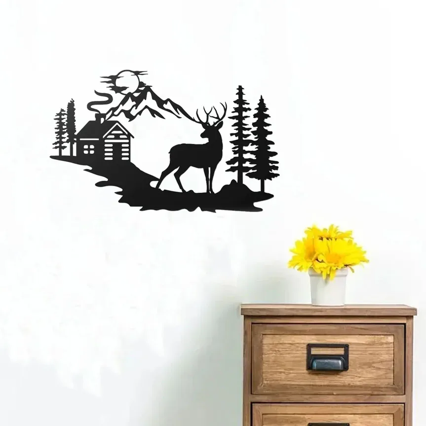 

17.5”x11” Rustic Forest Wall Art: Elegant Deer Decorations for Home. Ideal for Cabin and Nature-Inspired Interiors.