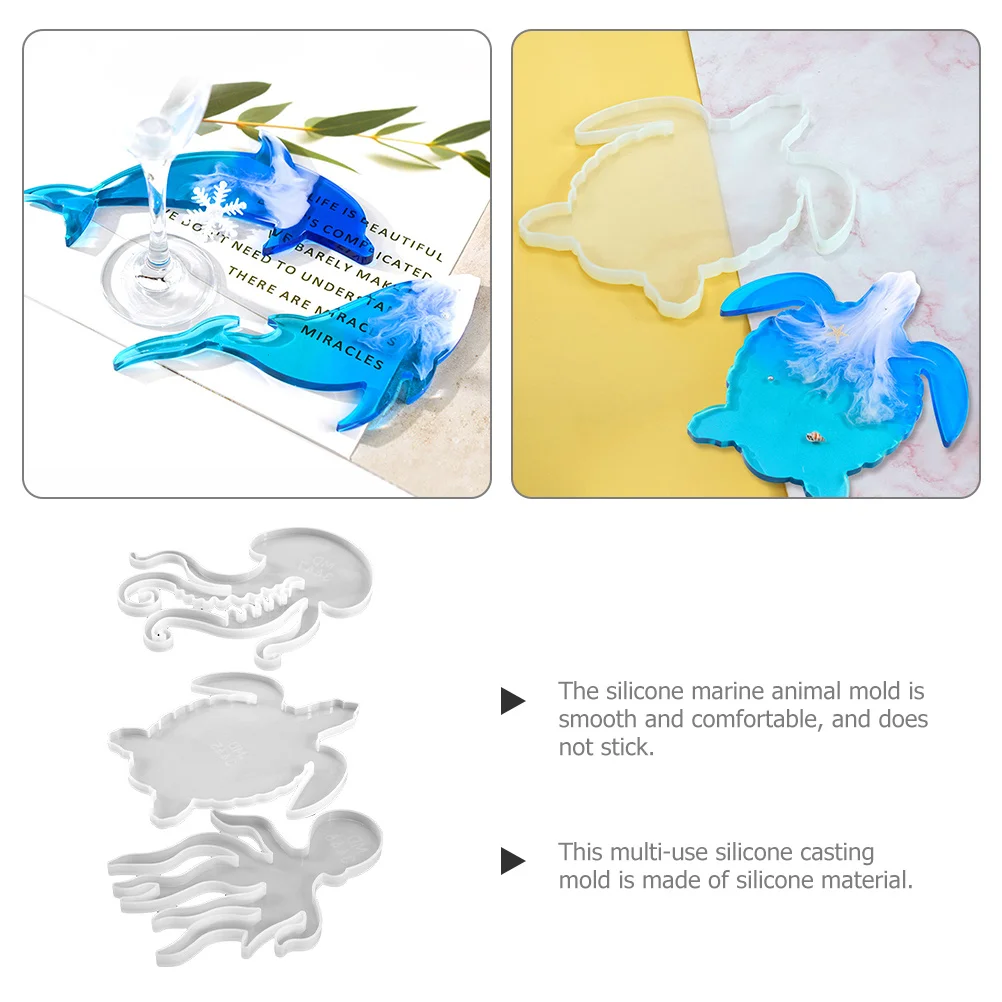 

3 шт., силиконовая форма для морских животных, гладкая, гибкая, принадлежности для рукоделия, форма для эпоксидной смолы для художественного литья, форма для смолы
