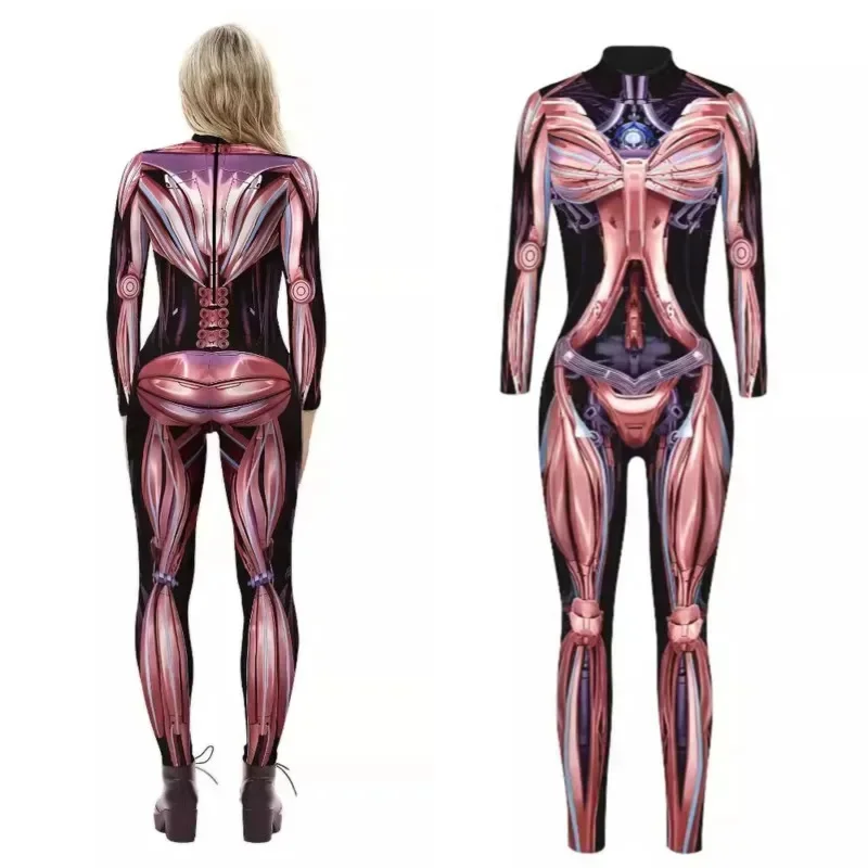 

Gothic Y2K Skeleton 3D Digital Printed Jumpsuit Halloween Men Women Skeleton Funny Interesting Mid Waist Red Pants Jumpsuit New