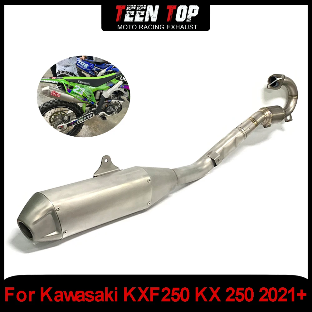 For Kawasaki KXF/KX 250 Exhaust Header Link Pipe 2021+ Titanium Alloy Offroad Bike Escape Exhaust Full System Steel Slip on