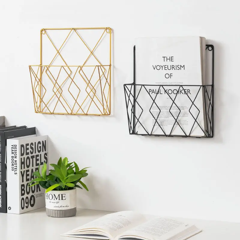 Office storage Wrought iron metal bookshelf simple wall book magazine file storage rack wall hanging magazine holder book rack