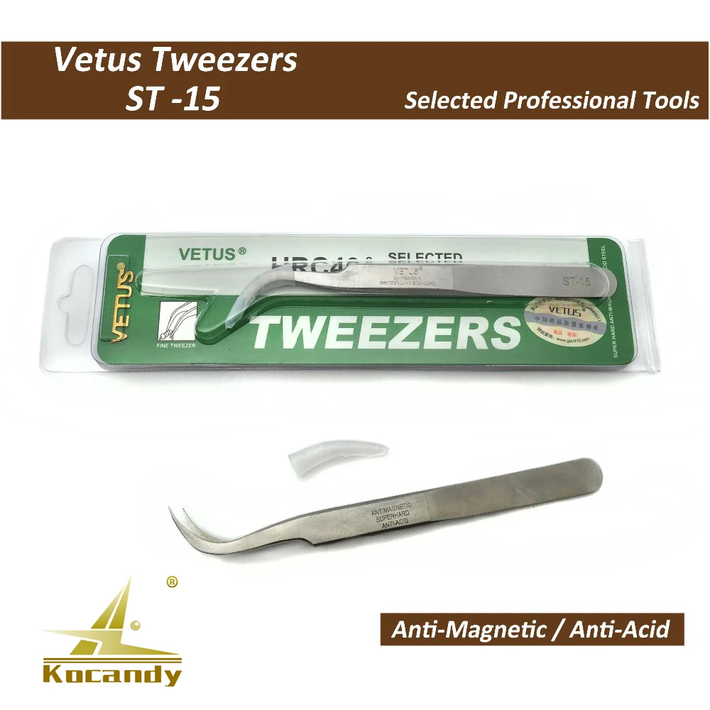 VETUS TWEEZER ST-15 Fine Curved Tip High Quality Stainless Steel Super Hard Anti-magnetic and Anti-Acid precision tweezers