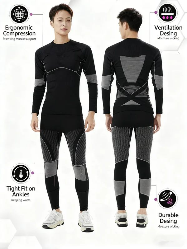 Intimo termico da uomo Set top e fondo a maniche lunghe con strato base e mutandoni lunghi