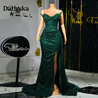 Dathyka Fashionable Crystals Prom Dresses for Women Sequin Mermaid Slit Pleat Strapless Evening Gown Vestidos De Gala Customized