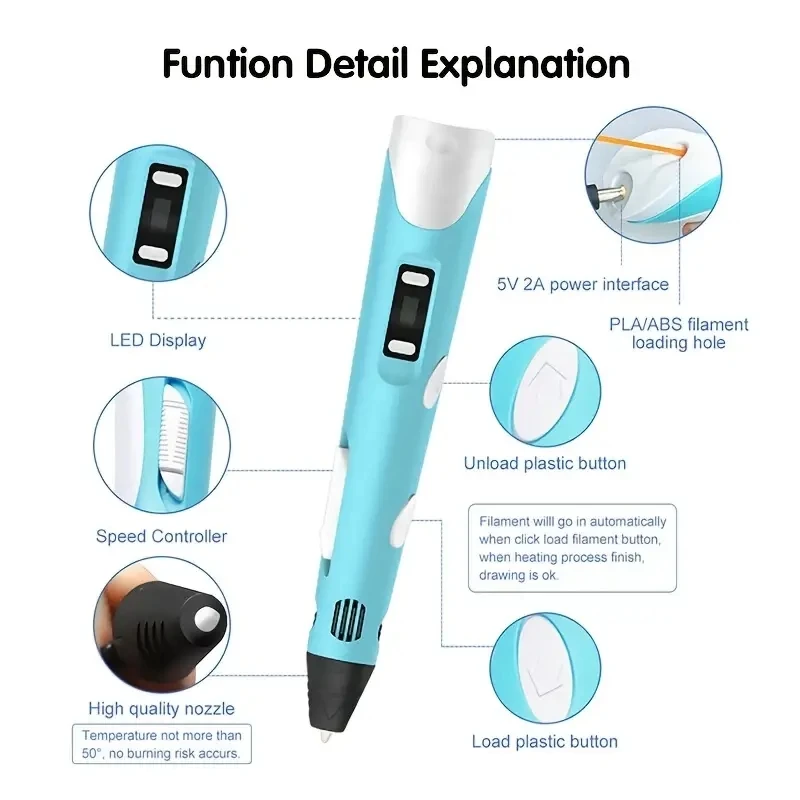 3D Pen For Children Drawing Printing Pen with LCD Screen With PLA 1.75mm Filament Toys for Kids Christmas Birthday For DIY Gift