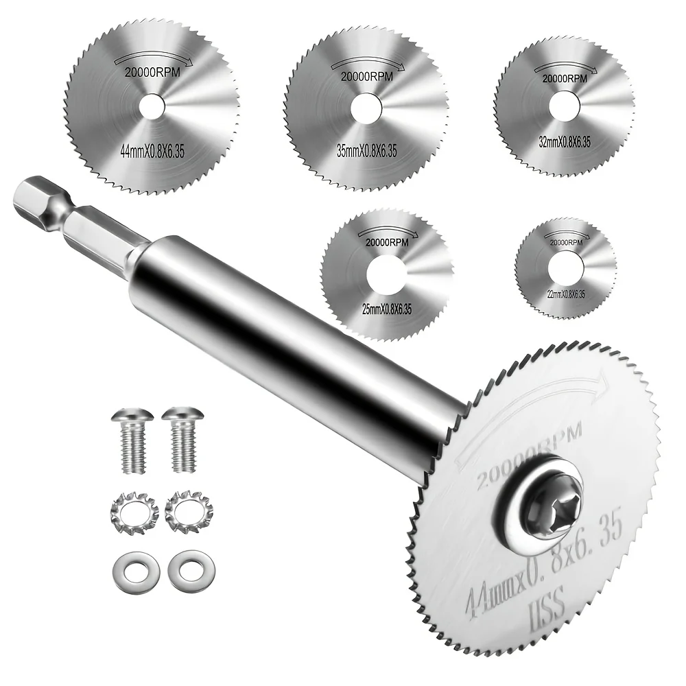 고속 강철 절단 휠 - 1/4 헥스 샹크 얇은 블레이드 로터리 톱용 교체 가능한 절단 헤드 5개 포함