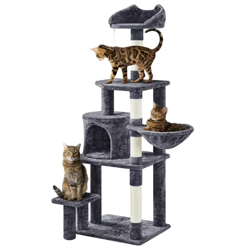 

SmileMart 57″ Tall Multi Level Cat Tree with Basket & Condo & Scratching Post, Dark Gray