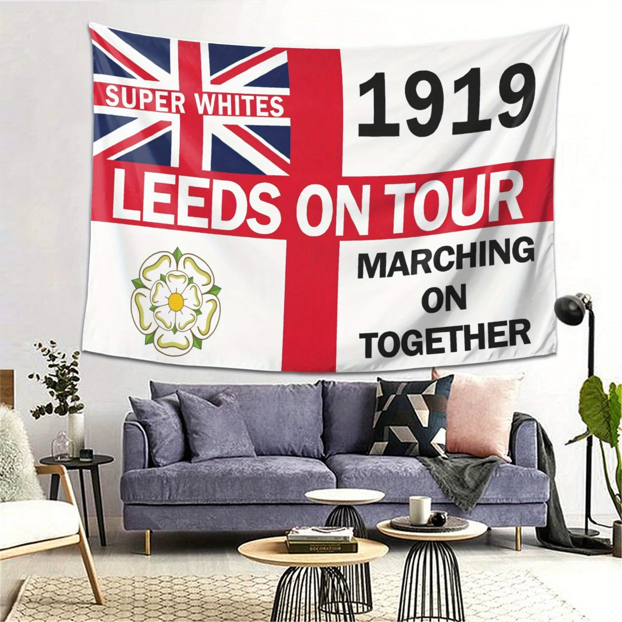 ليدز يونايتد FC 1919 نسيج كرة القدم مروحة الكهف ديكور الجلد المدبوغ البوليستر جدار الفن مباراة يوم غرفة نوم بار راية خفيفة الوزن محكم #2