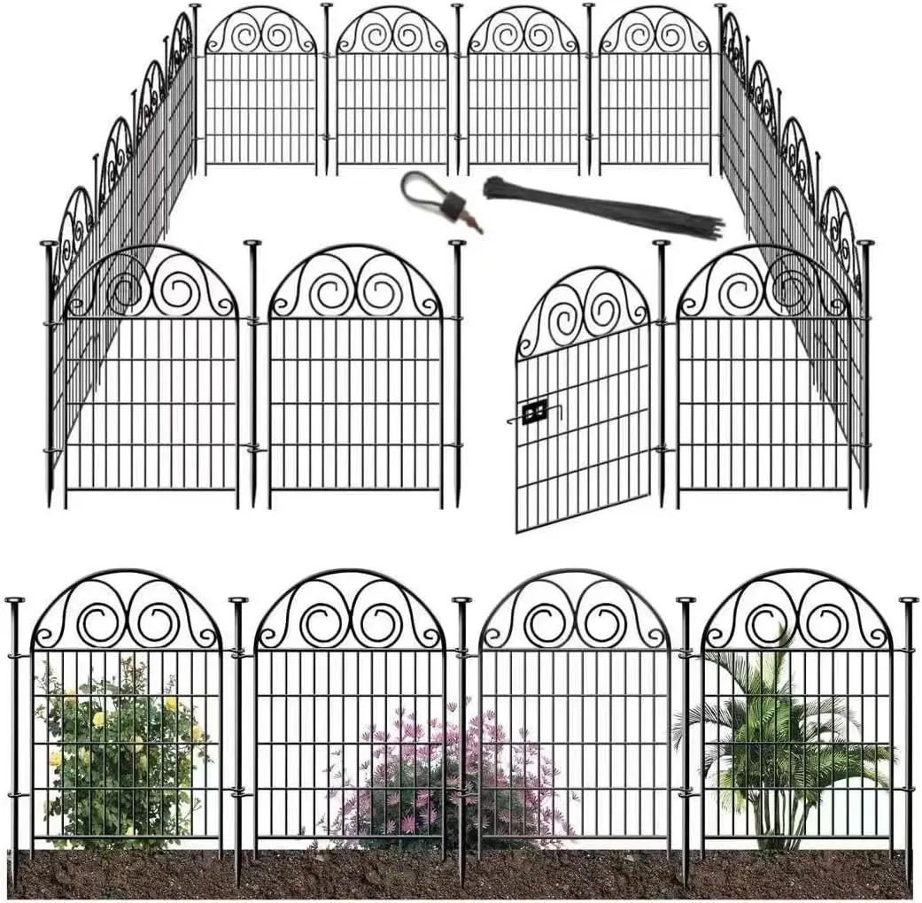 

36-Inch Tall Heavy Duty Metal Garden Fence with Gate, 30.6 Ft Long, 14 Panels for Pet and Plant Protection
