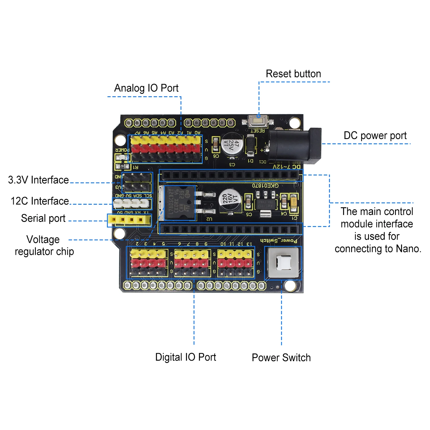 Scheda di espansione KEYESTUDIO Nano compatibile con Arduino Nano 3.0/Nano 4.0 Supporto programma di programmazione porta ISP