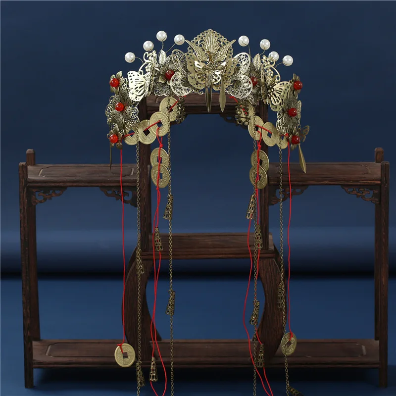 

Hairpin Dark Gothic Ghost Bride Halloween Cosplay Coin Fringe Red Thread Hanfu Accessory One Size