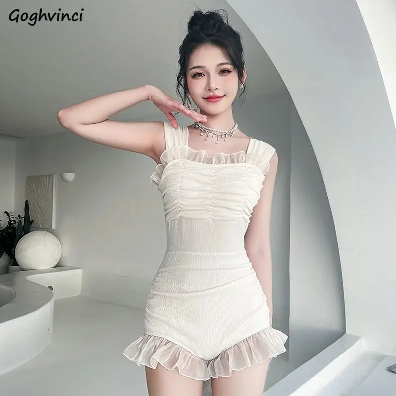 Traje de baño de una pieza para niña, traje de baño de Color sólido, ajustado, Sexy, Fairycore, moda coreana, elegante, a la moda, piscina, Ins