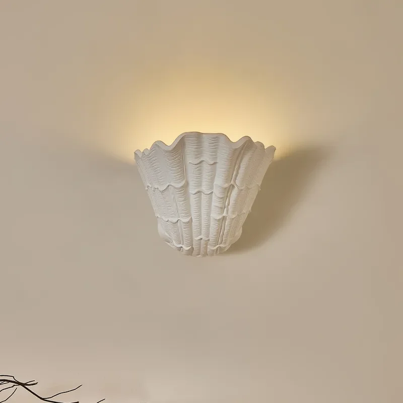 French Shell Wall Lamp Gypsum Bedroom Bedside Light Wabi Sabi Baroque Art Decor Living Room Background Aisle Lighting Fixture