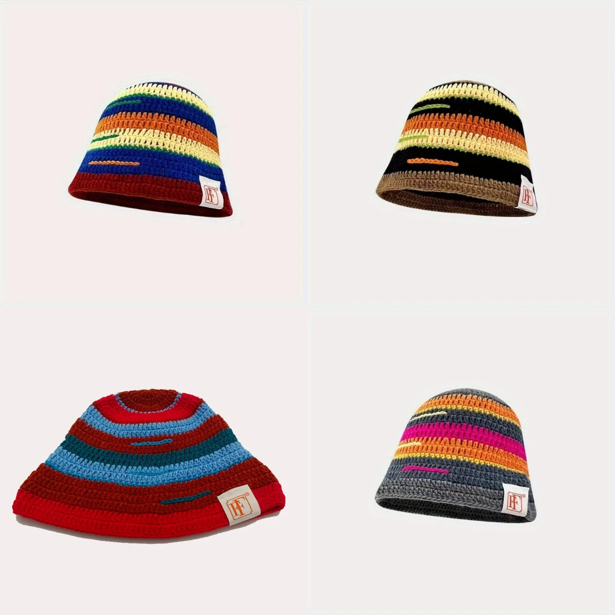 

Color Blocked Stripes Fisherman's Hat Colorfu Dopamine Fashion Trends Knitted Hat Soft and Breathable Outdoor Warmth Basin Hat