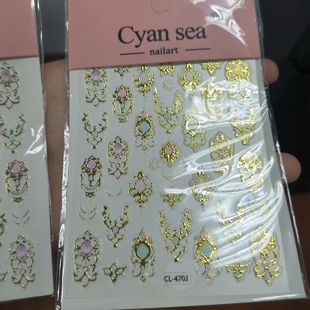 1Pcs Retro Baroque Frame Nail Stickers Gold Crown Scepter with Gorgeous Gem Nail Decals European Palace Style Adhesive Sticker 1