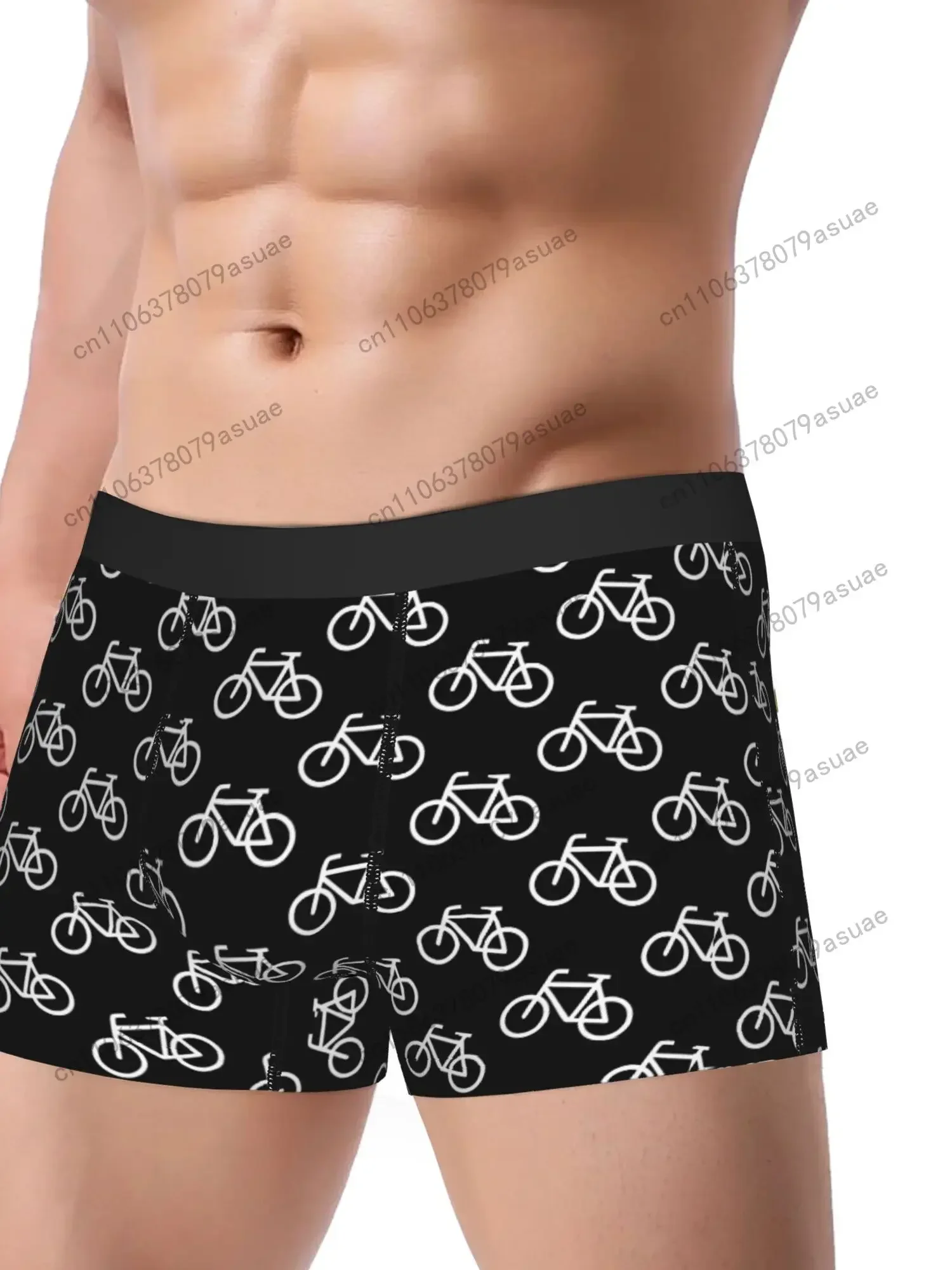 Bike Pattern Men'S Boxer Briefs Black with White Bicycle Print Medium Stretch Comfort Fit, Breathable Underwear for Casual Black