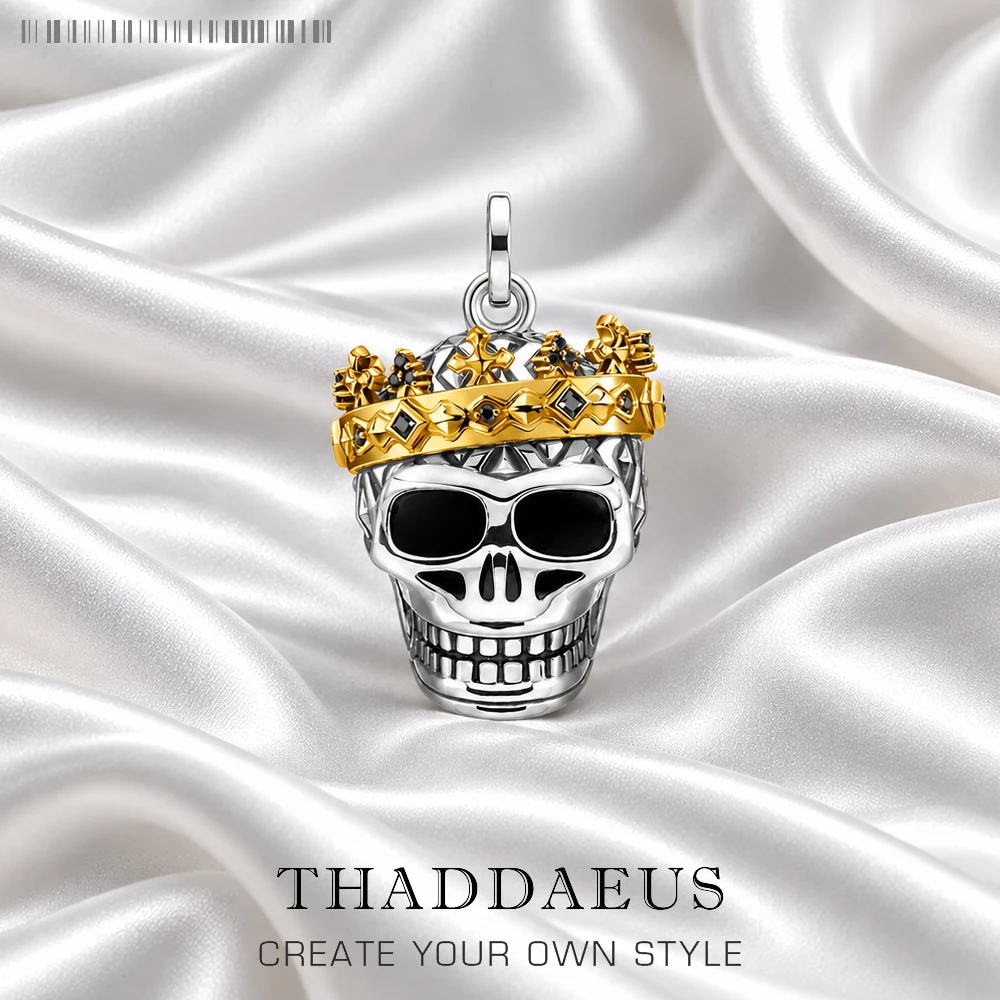 Pendant Skull Crown,Fine Jewelry Europe Vintage Accessorie 925 Sterling Silver Rebel Gift For Woman Men