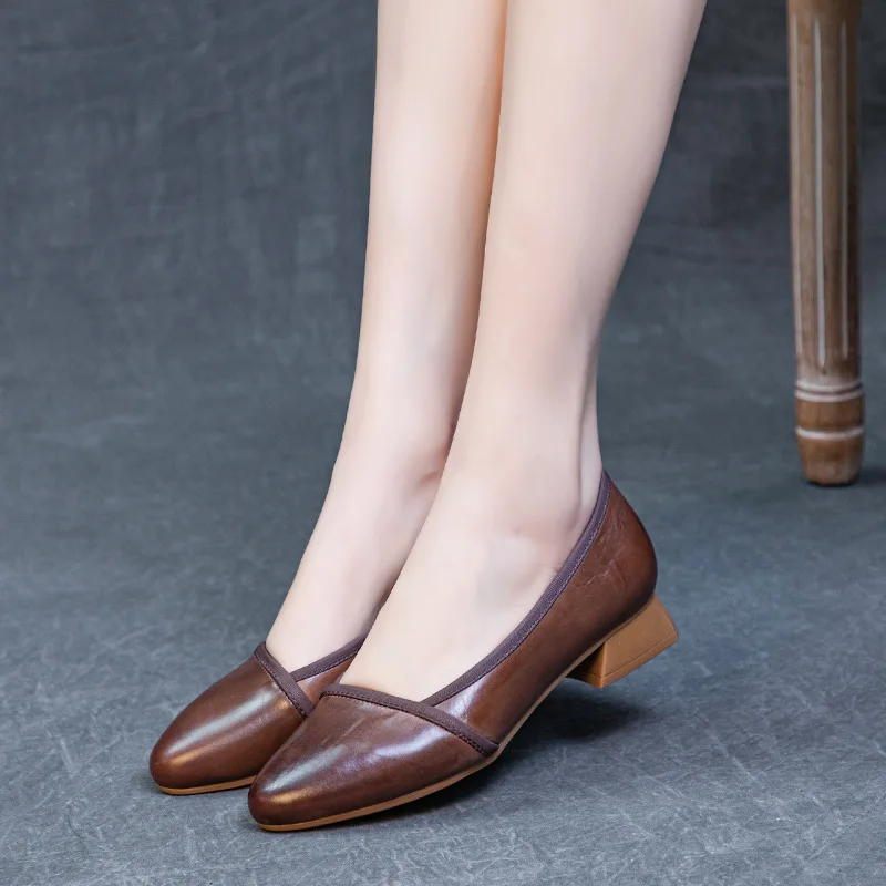 Pointed brown women's commuting light top single shoes