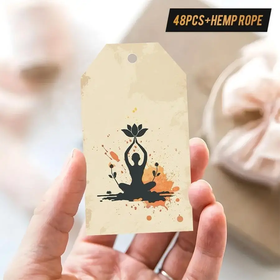 1/5/10/20/50/100pcs Yoga-Themed Gift Tags With Hemp Rope | Artistic Design Featuring Yoga Practitioner And Lotus Silhouettes, Id