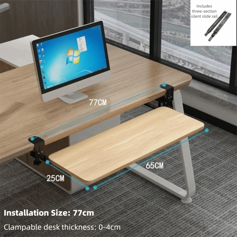Durable Computer Keyboard Drawer Under Desk Mount Smooth Gliding Pull Out Keyboard Tray Height Adjustable Tray Computer Desk