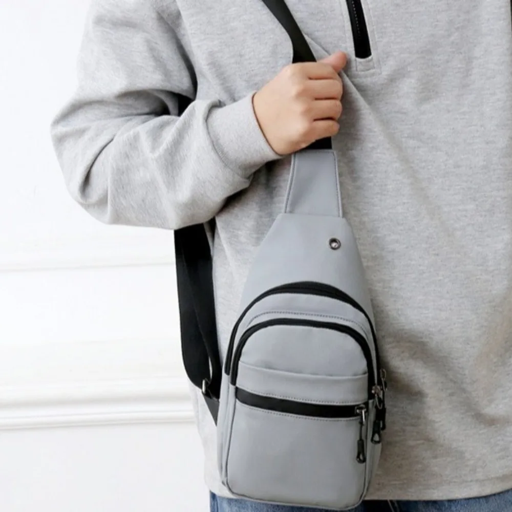 

Square Men Chest Bag Multi-functional Solid Color Nylon Crossbody Bag Single Shoulder Large Capacity Phone Pouch Bag Outdoor