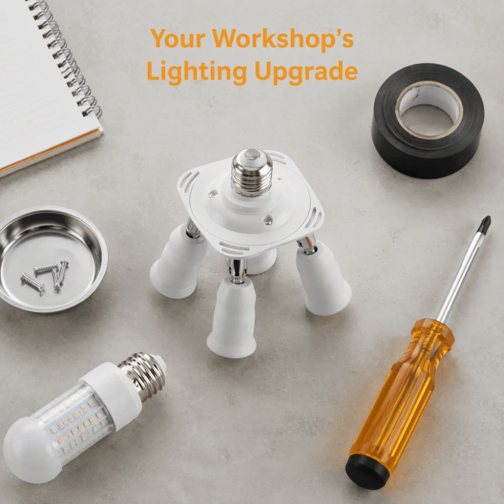 Durable E26 Light Socket Splitter Adjustable Direction White Bulb Adapter Holder PBT Lamp Socket Adapter Fluorescent Bulbs