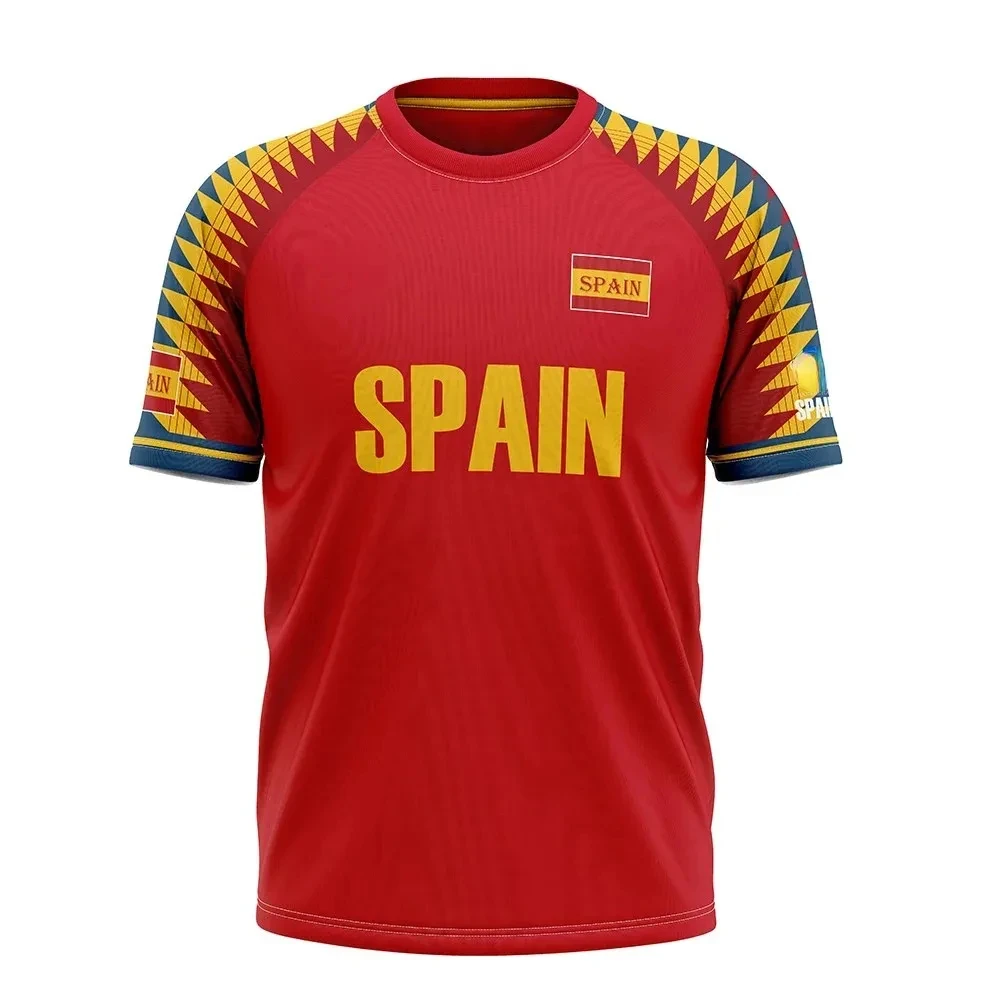 2024 Women Men New Spain Football Jersey Tshirt Sportwear Summer Mesh Quick Drying Training Short Sleeve Harajuku Short Sleeve