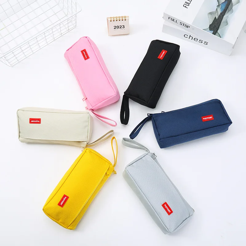 Multi Layer Large Capacity Stationery Bag Canvas Cosmetic Travel Storage Bag Simple And Portable Pencil Case Storage Bag