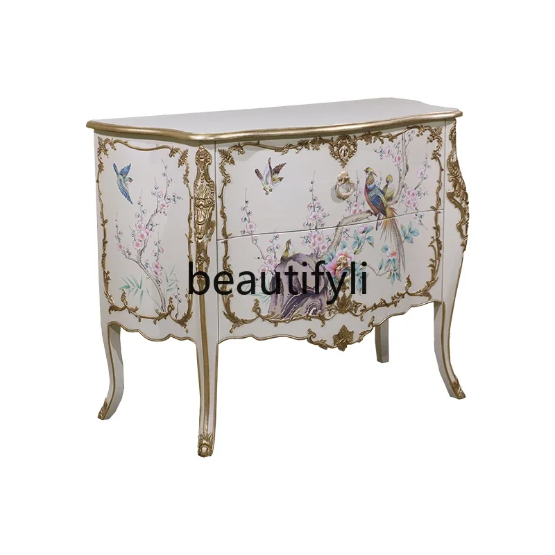 American retro solid wood, light luxury living room locker, American country chest, bedroom hand-painted chest6220