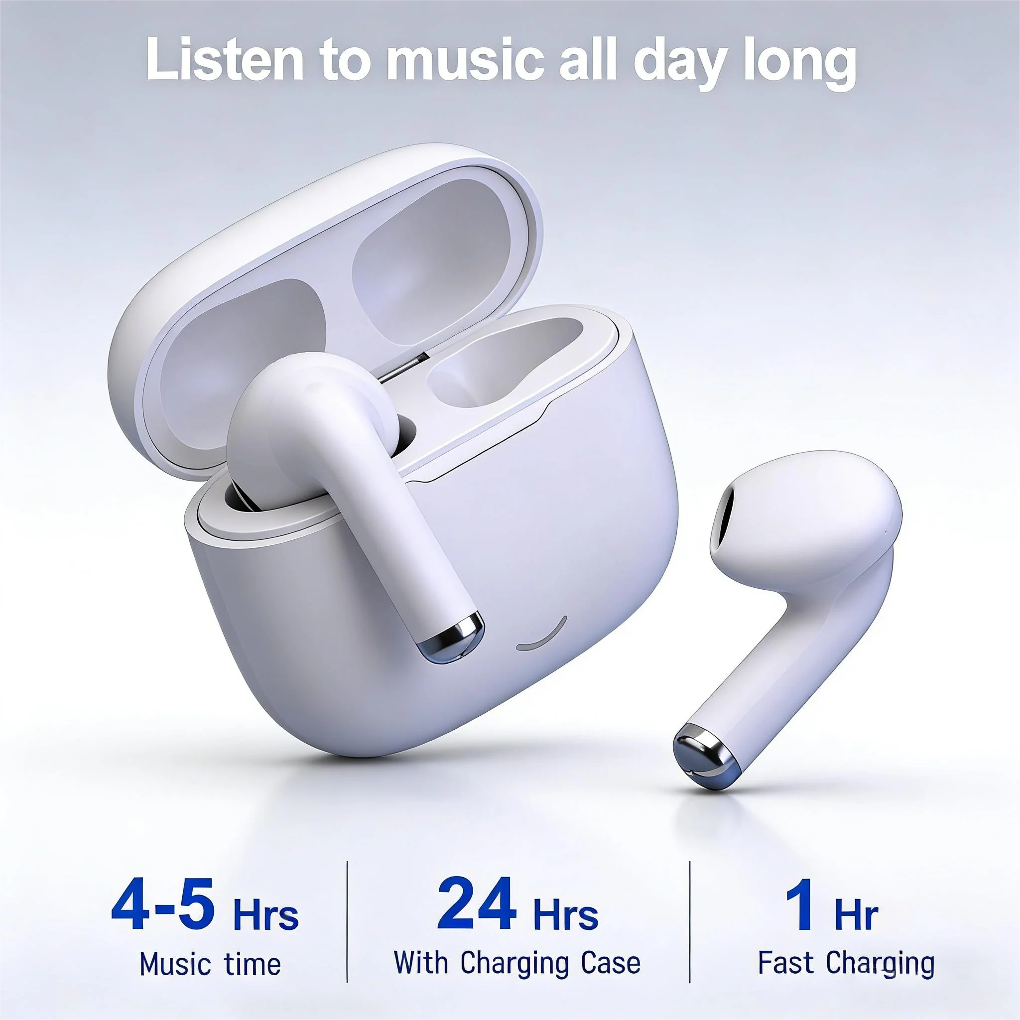 سماعات أذن بلوتوث لاسلكية شبه داخل الأذن، سماعات أذن مزودة بميكروفون، علبة شحن، صوت واضح، وقت تشغيل طويل