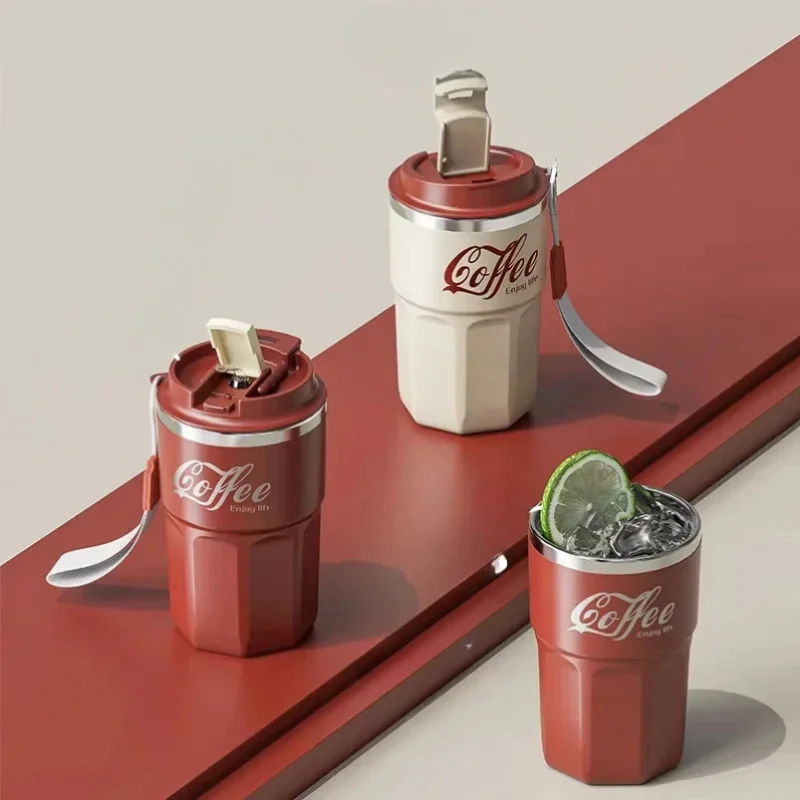 480 مللي كوب قهوة معزول من الفولاذ المقاوم للصدأ كوب ماء مقاوم للماء منزلي مع غطاء مضاد للسقوط كوب مكتب أكواب كولا عنبر #3