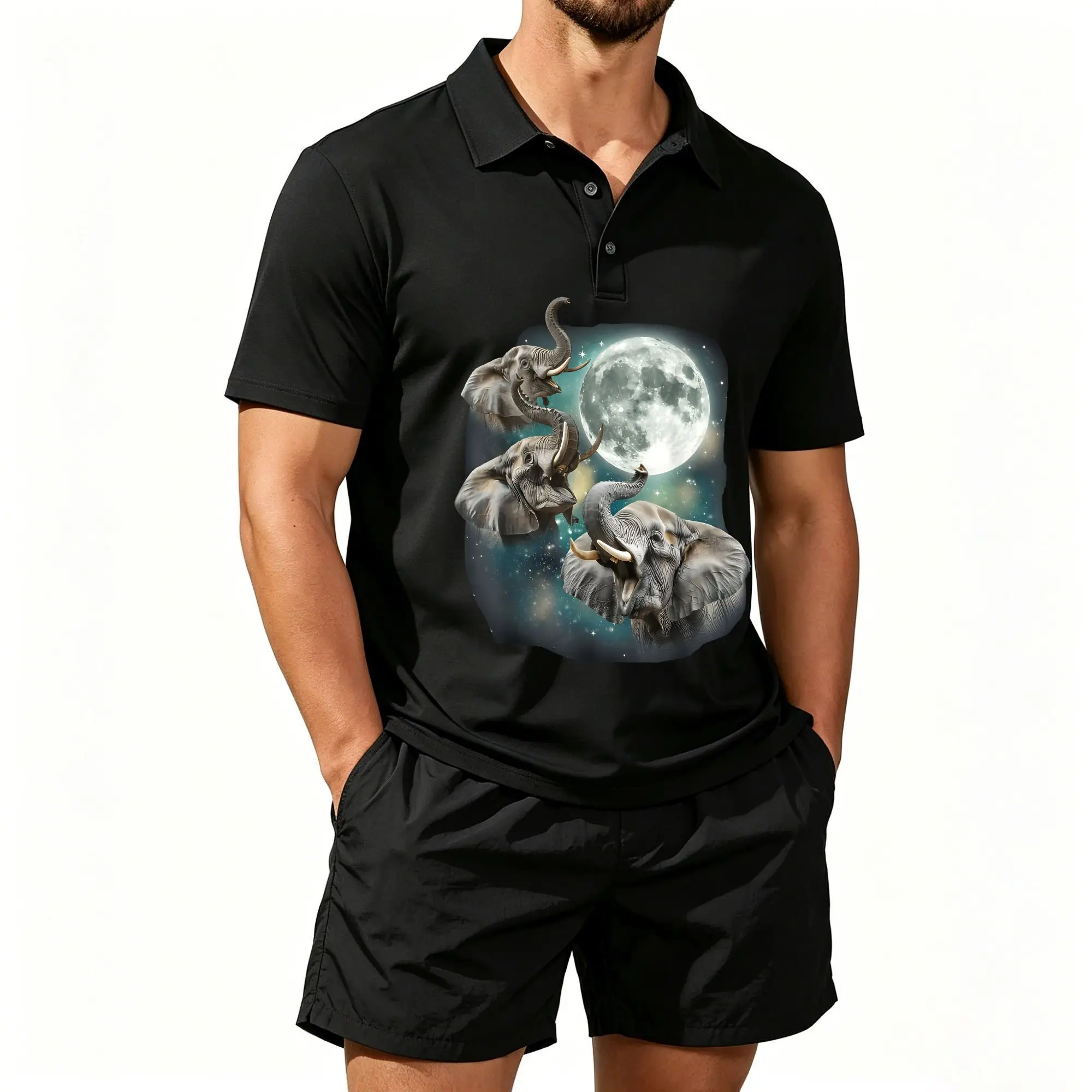 Conjunto de Polo de Manga Corta para Hombre, Estampado: Bailarina y Piano de Fantasía, Adecuado para Uso Diario y Actividades al Aire Libre, Tela Suave y Transpirable, Lavable a Máquina