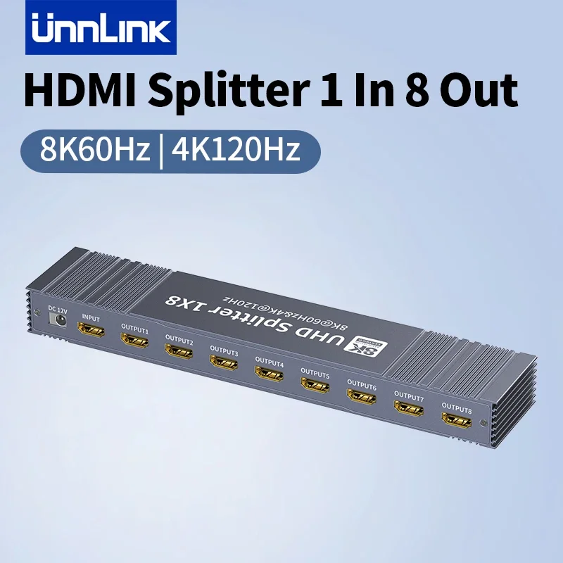 Unnlink 8K 60Hz HDMI Splitter 1 In 8 Out  4K 120Hz Video Splitter 8 Ports 1 Signal Share 8 Screens