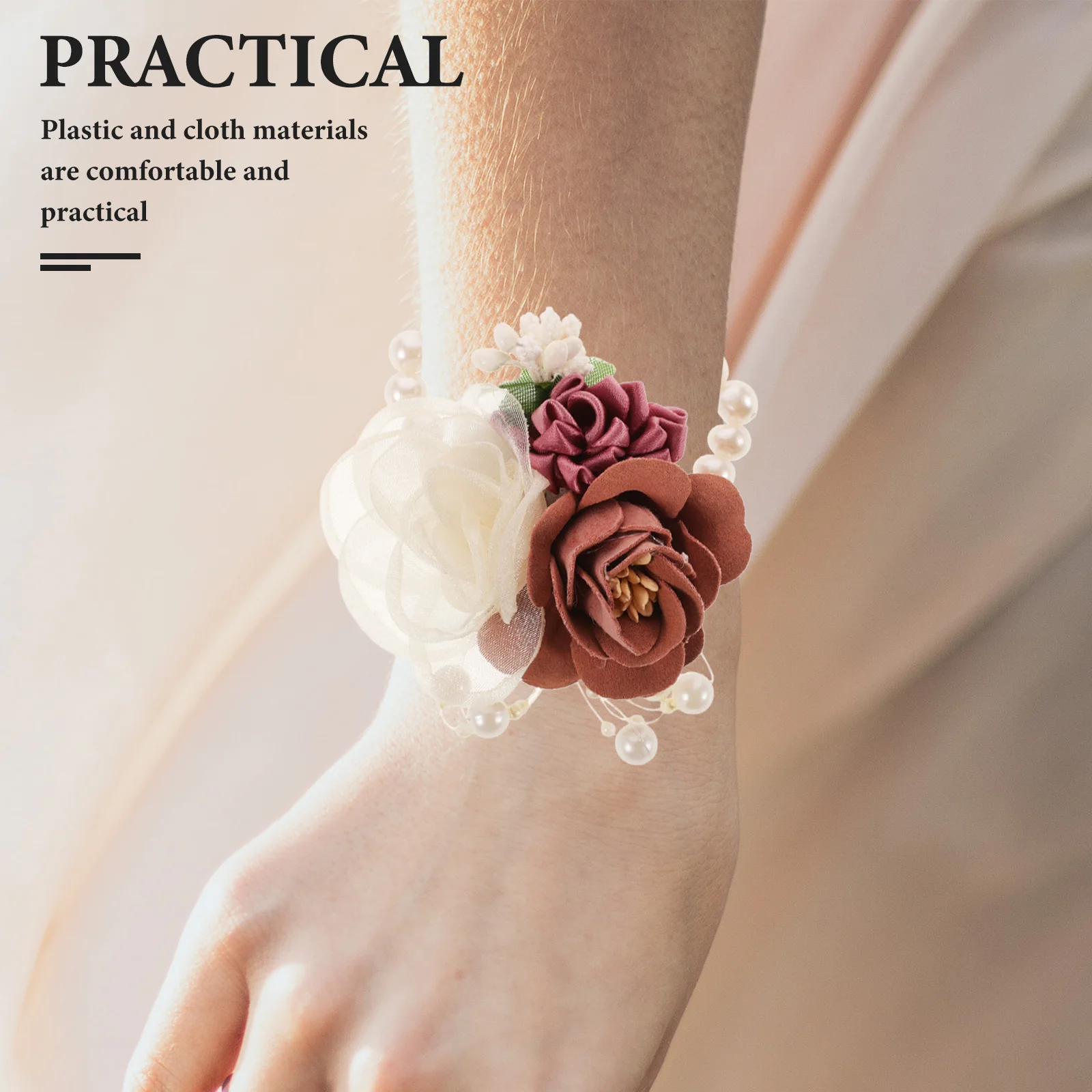 

6 Pcs Wrist Flower Bridal Bridesmaid Corsage Fake Plastic Wristlet Bracelets for Wedding Party Supplies Elegant Lifelike
