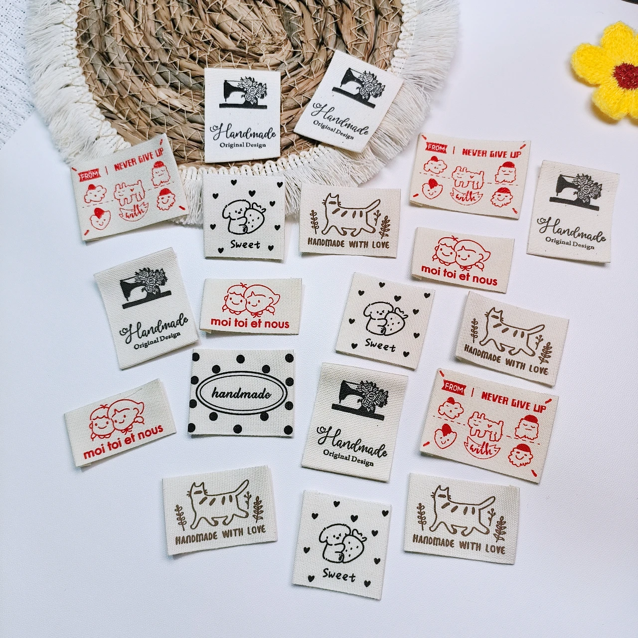 Fabric Cotton Printed labels Soft-touch Handmade labels of Clothes sewing labels Fabric Patches for Garment Sewing Accessories
