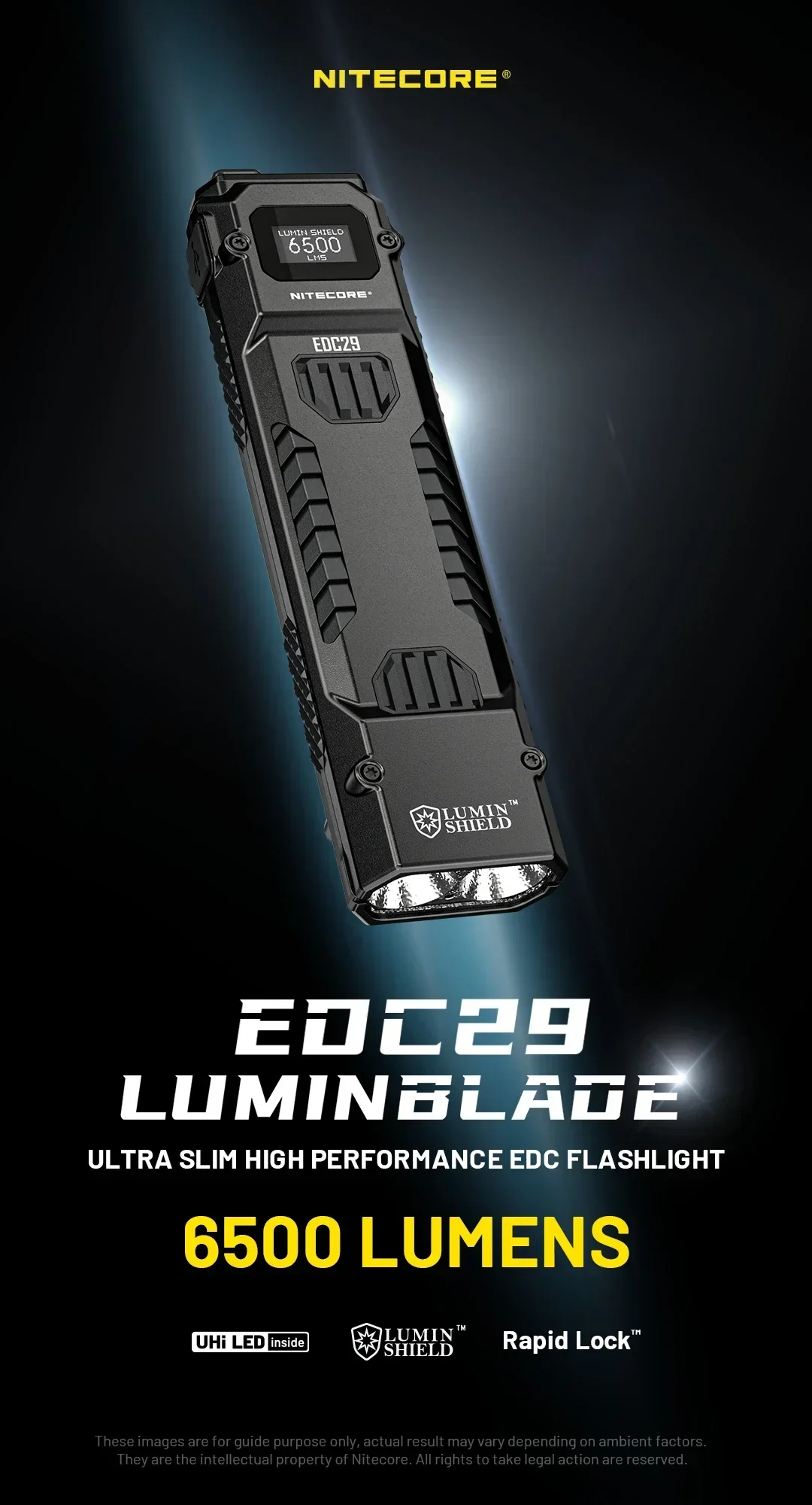 NITECORE EDC29 Ultra Slim EDC Flashlight UHi20 6500LMS Wear Resistant Anti Rechargeable Tactical Torch For Camping Emergency