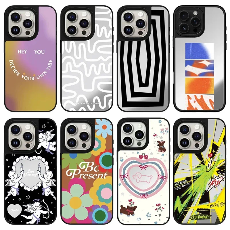 Creative Geometric Patterns Mirror Magnetic Phone Case Cover for IPhone 11 12 13 14 15 16 Pro Max Case
