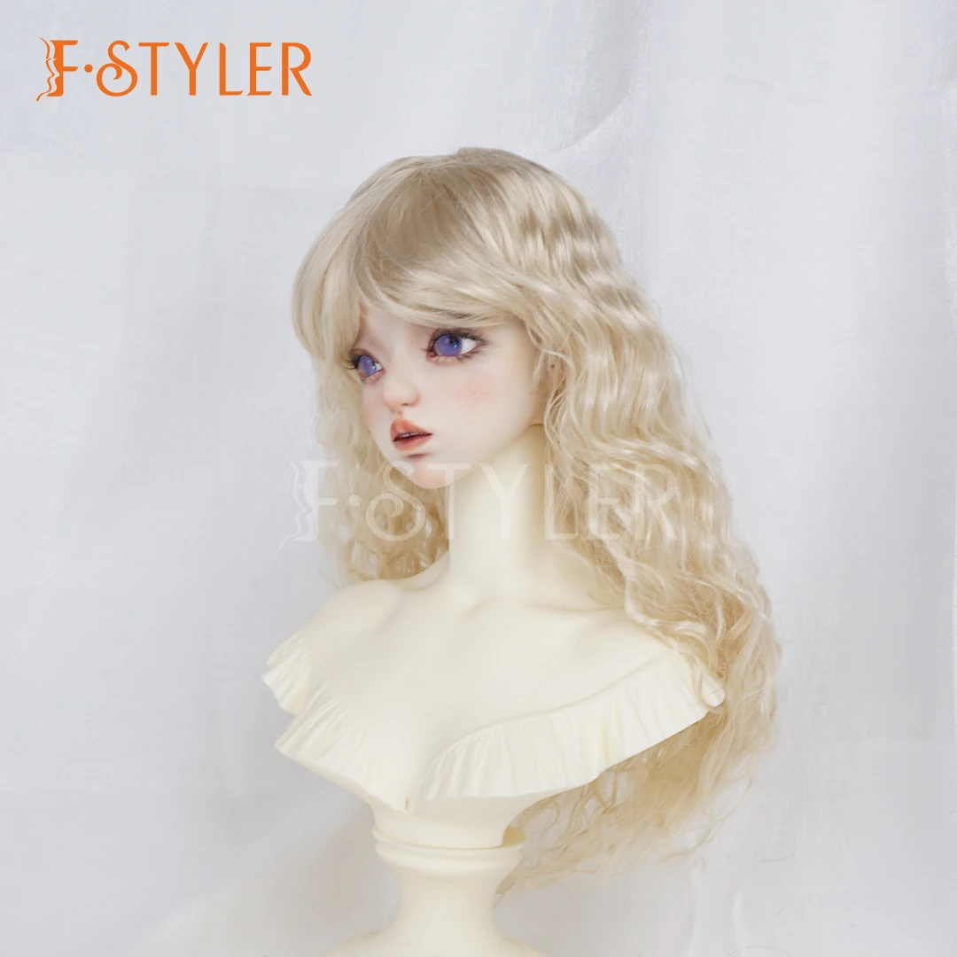 FSTYLER  Fashion Wig 1/3 8-9inch Doll Wigs Light Gold Dark Brown Wig Synthetic Mohair Curls Wavy BJD Dolls Hair