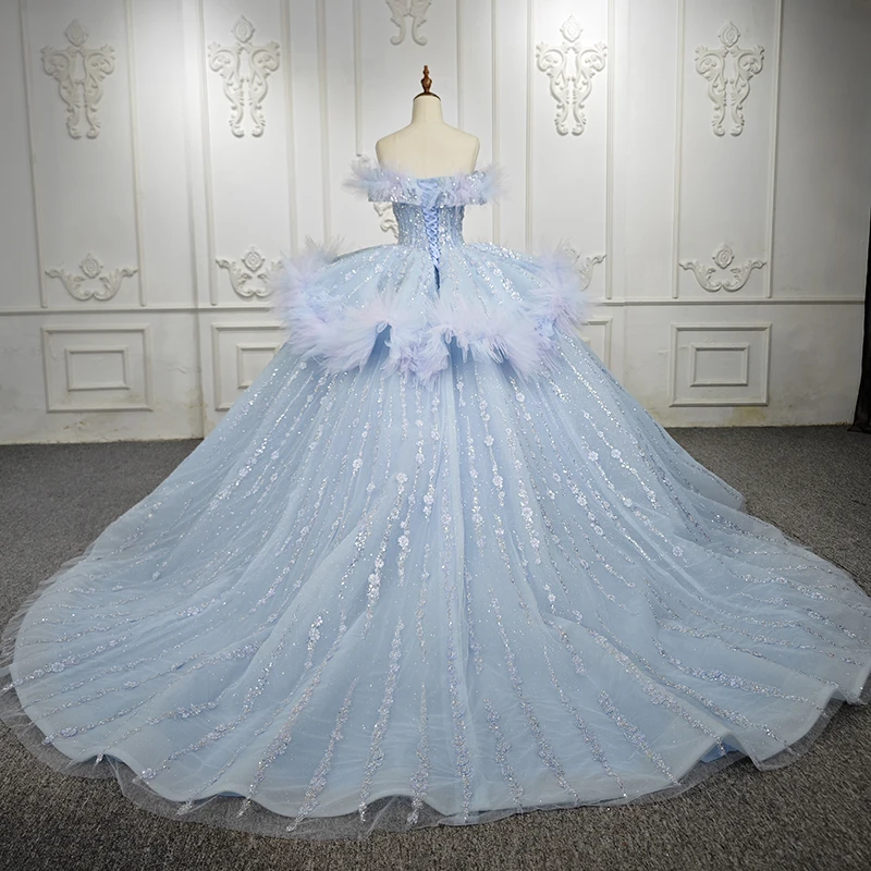 JANCEMBER Modern Quinceanera Dresses Organza Ball Gown Lace 2023 Blue Flowers Strapless DY6557 Sequined Vestidos De Xv