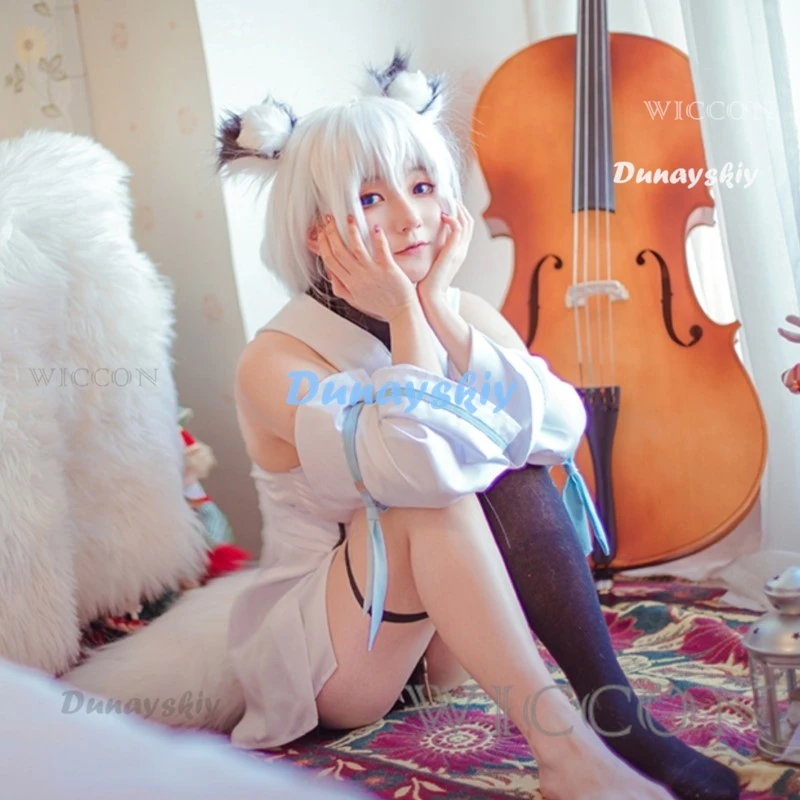 Virtual VTuber Youtuber Hololive Shirakami Fubuki Cosplay Costume Wig Tail Ear Headwear Animal Fox Outfits Anime Cosplay Costume