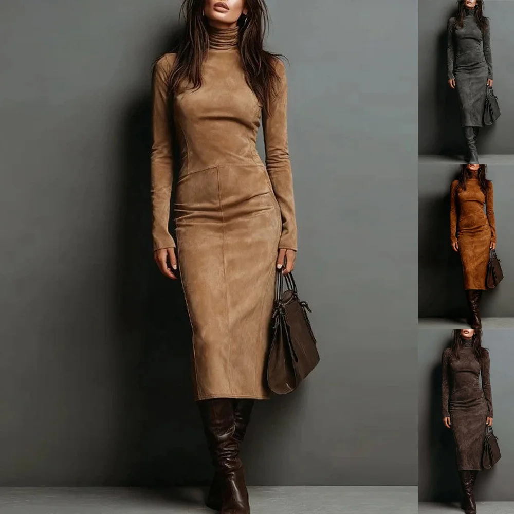 2026 Spring Summer Women's Long Sleeve Bodycon Midi Dress Gown Slim Fit Tube Evening Dress Outfit Clothing