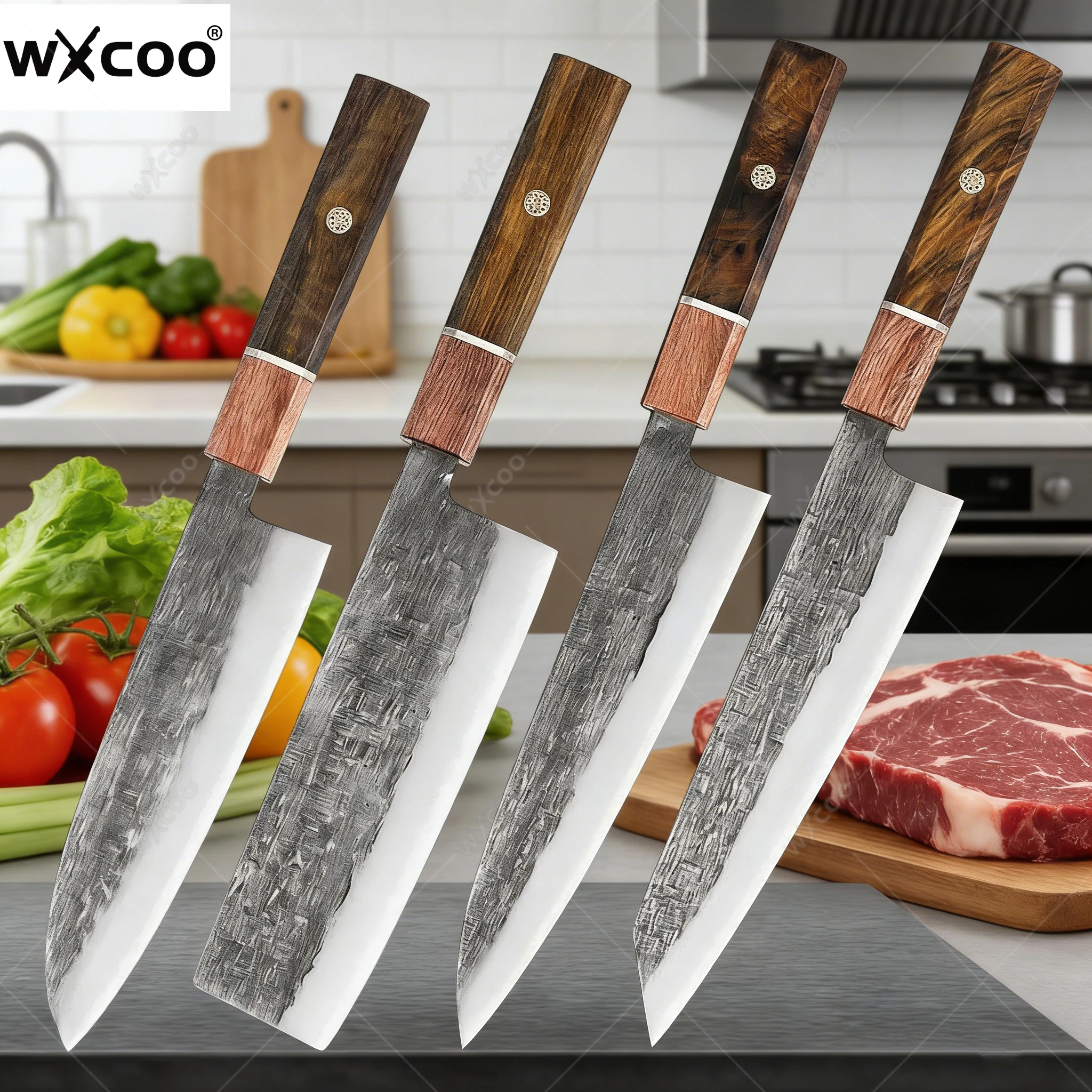 

WXCOO Kitchen Meat Cleaver Stainless Steel Vegetable Slicing Knife High Hardness Professional Kitchen Japanese Chef Knife