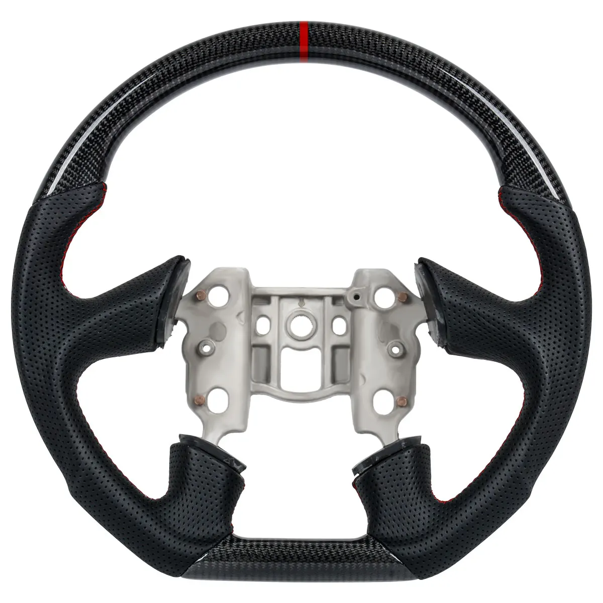 Carbon Fiber Steering Wheel For Chevrolet CHEVROLET Corvette C6 2005 4 Spoke Perforated Leather D Shaped Flat Bottom No Airbag