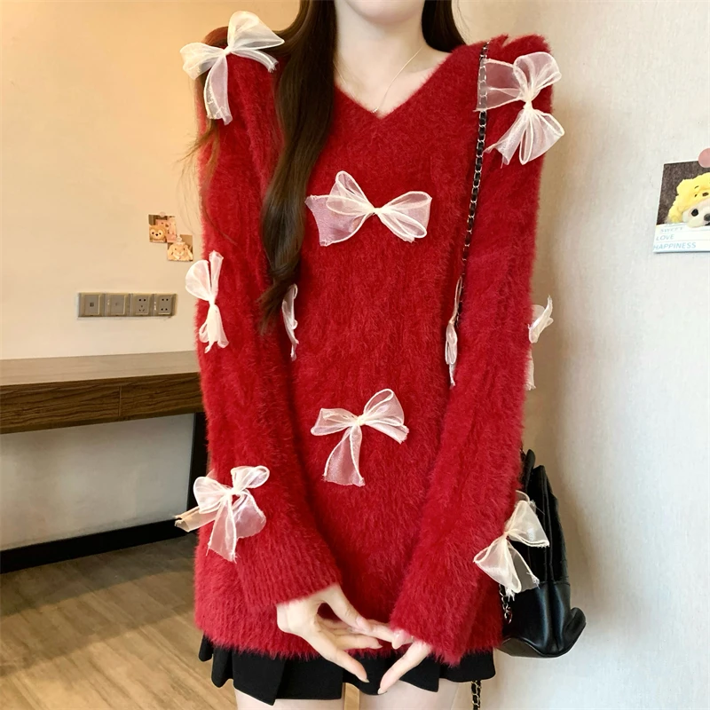 

Korean Design Lazy Sle 3D oulder Bared Sweater Autumn Winter New Arrival Ele Aosphere Women's Faion