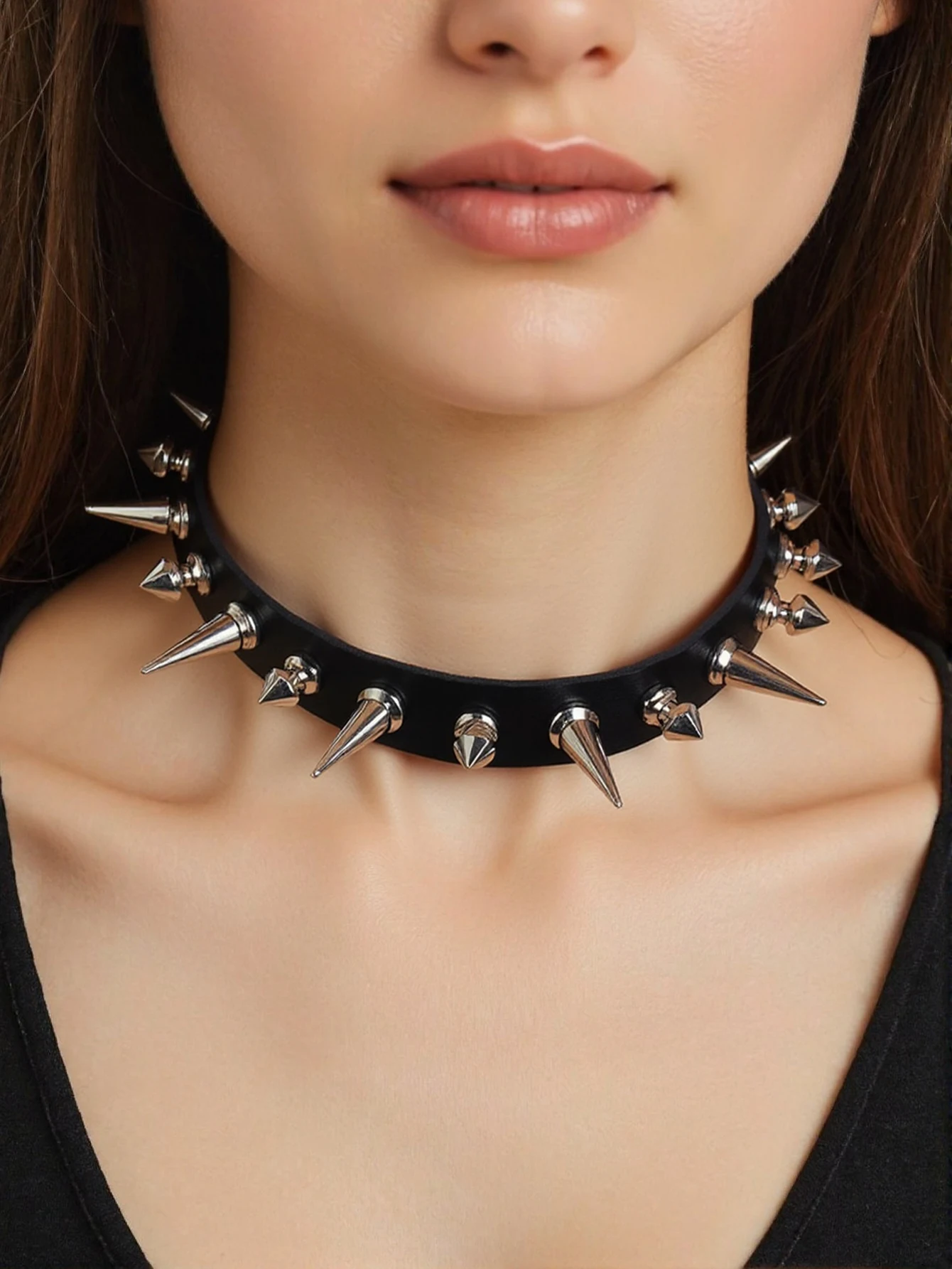 1 Stück Gothic Punk Stachel-Lederhalsband, kühne, rebellische Halskette für Rock-Stil & Statement-Looks – Detail 1