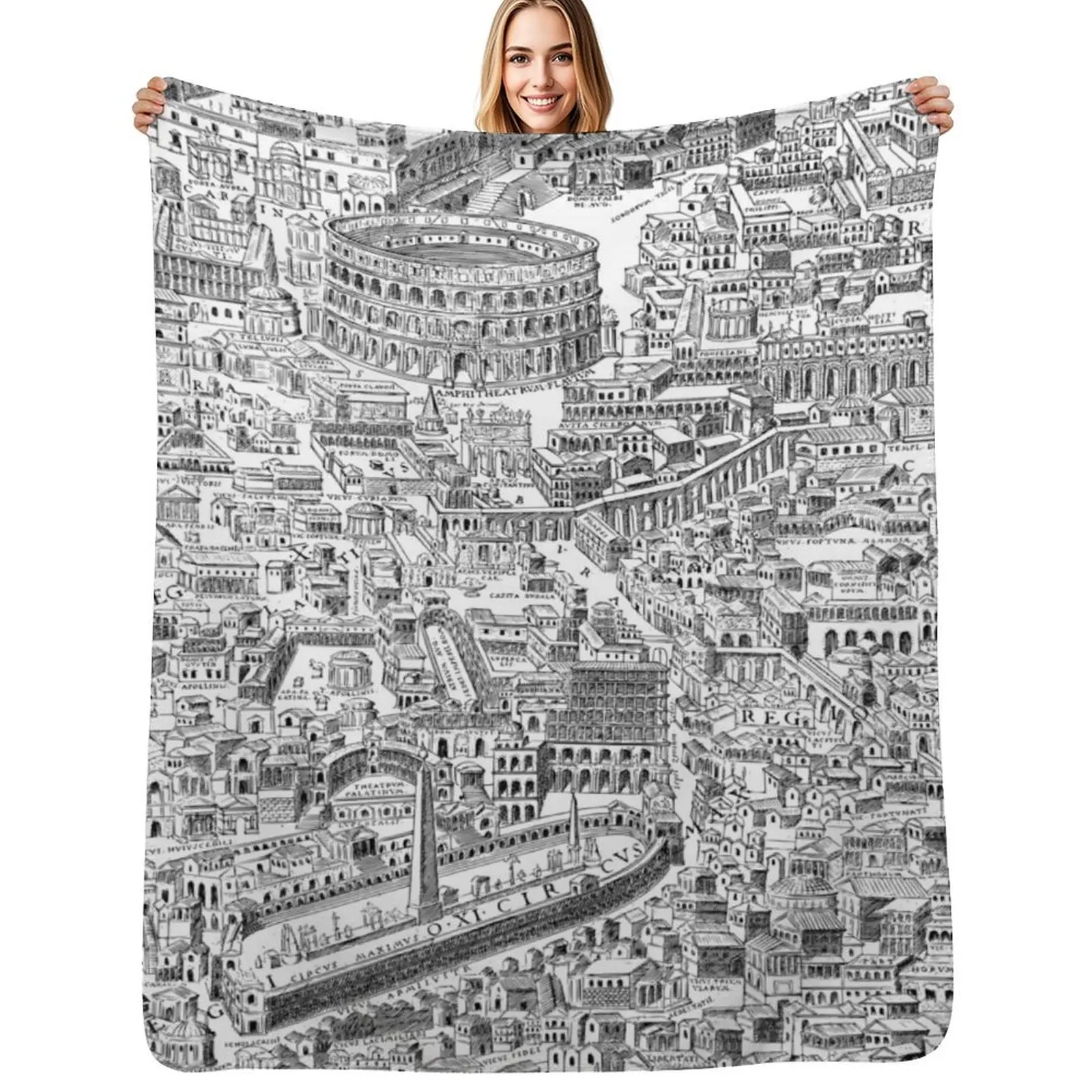 

Ancient Rome Historic Line Drawing Throw Blanket Weighted decorative Decorative Throw warm for winter Blankets