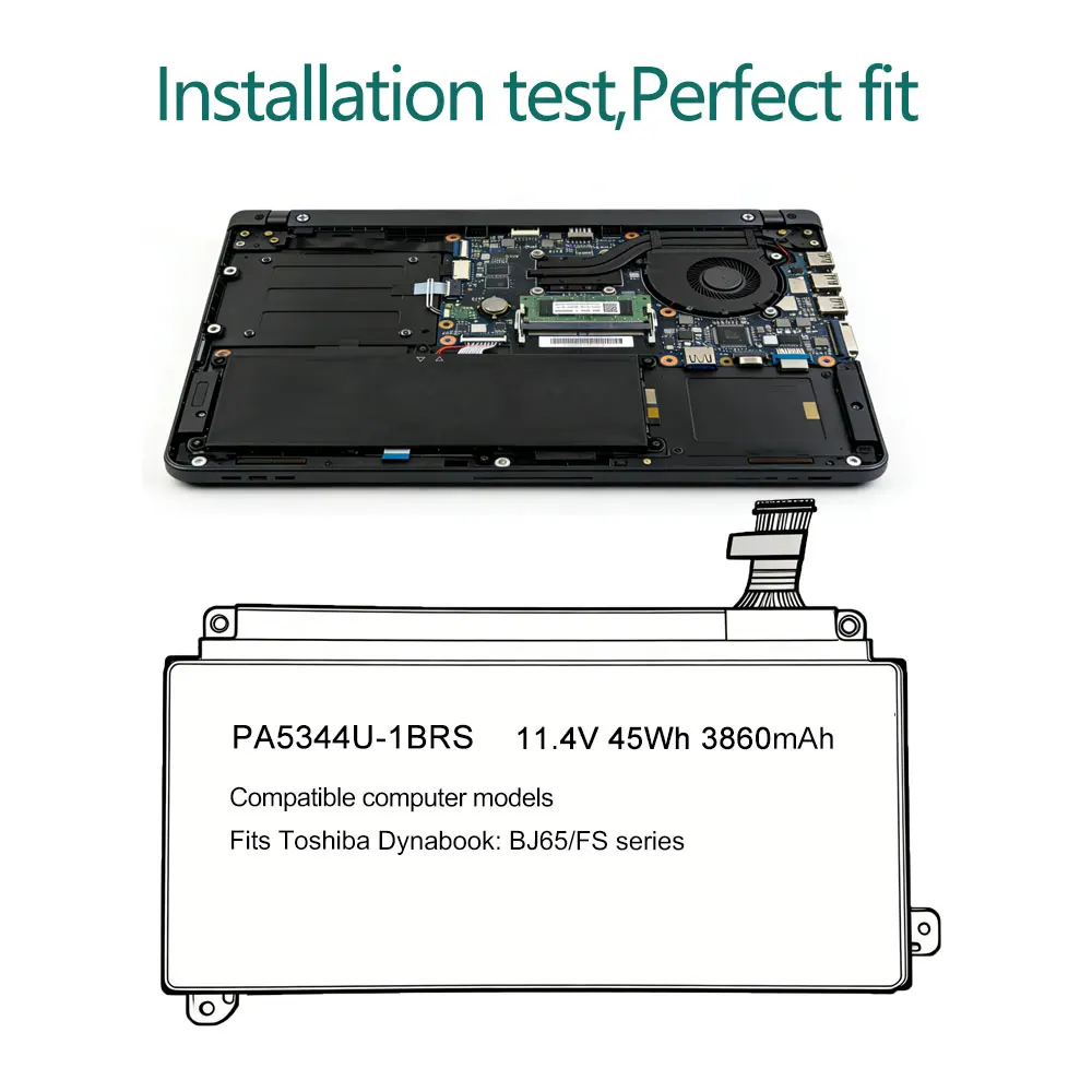 11.4V 45Wh 3860mAh  PA5344U-1BRS laptop battery rechargeable battery For Toshiba Dynabook: BJ65/FS series  PA5344U